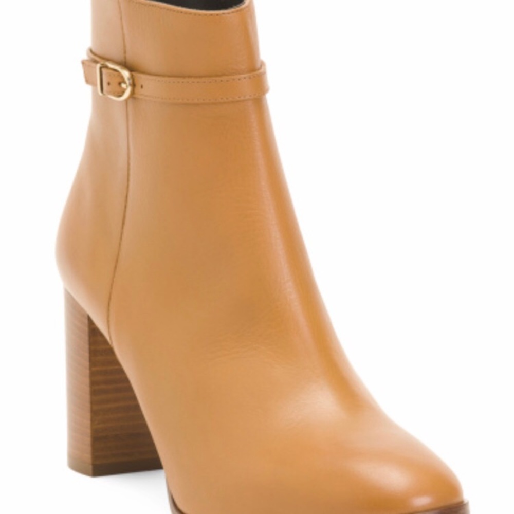 LK BENNET Bryony Camel Buckle Ankle Boots 40 / 9 Brown / Tan Leather Block Heel - Picture 2 of 15